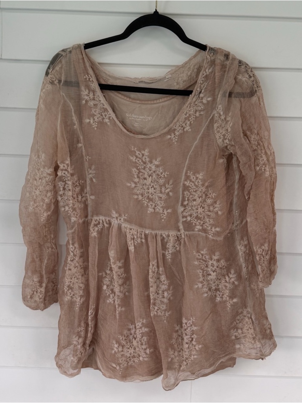Soft Surroundings Sheer Embroidered Tunic - Beige